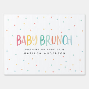 Colourful rainbow baby brunch party sign