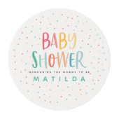 Colourful rainbow baby shower party edible frosting rounds (Front)