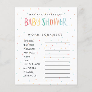 Colourful rainbow baby shower party game flyer