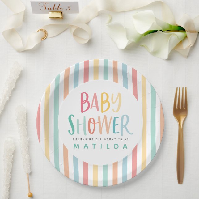 Colourful rainbow baby shower party paper plates (Wedding)