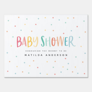Colourful rainbow baby shower party sign