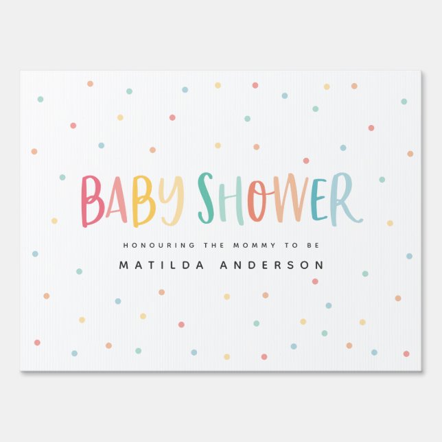Colourful rainbow baby shower party sign (Front)