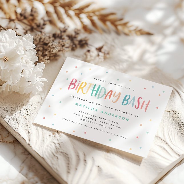 Colourful rainbow birthday bash polka dots invite (Creator Uploaded)