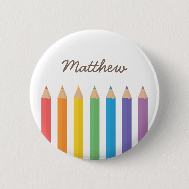 Colourful Rainbow Colouring Pencils School Kids Button (Front)