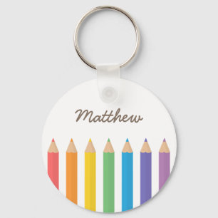 Colourful Rainbow Colouring Pencils School Kids Keychain