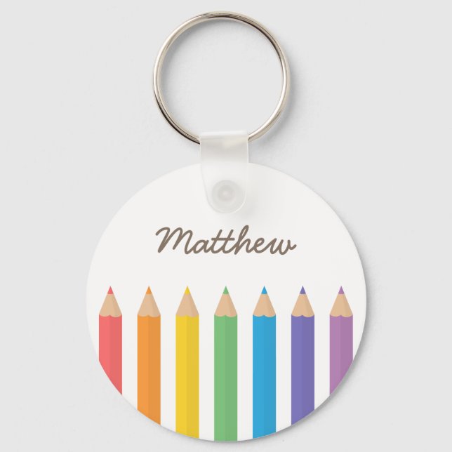 Colourful Rainbow Colouring Pencils School Kids Keychain (Front)
