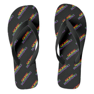 Colourful Rainbow Effect Gone Running Text Pattern Flip Flops
