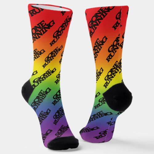 Colourful Rainbow Effect Gone Running Text Pattern Socks