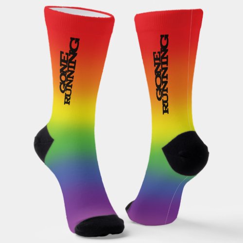 Colourful Rainbow Effect Gone Running Text  Socks