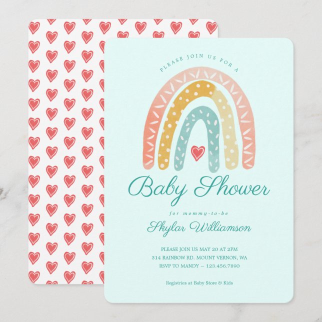 Colourful Rainbow & Hearts Boy Baby Shower Invitation (Front/Back)