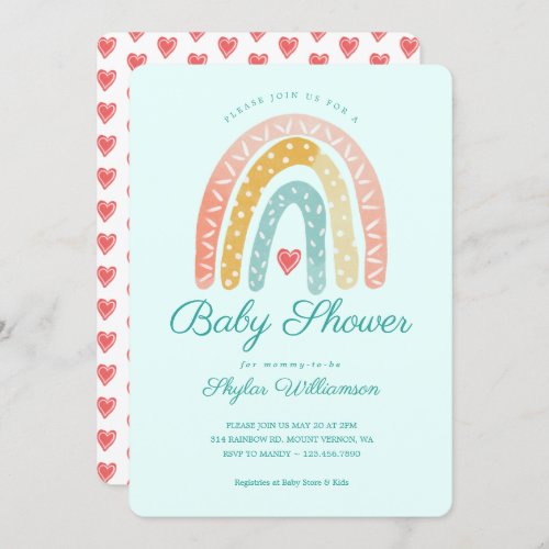 Colourful Rainbow  Hearts Boy Baby Shower Invitation