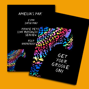 Colourful Rainbow Jaguar Party Invitation