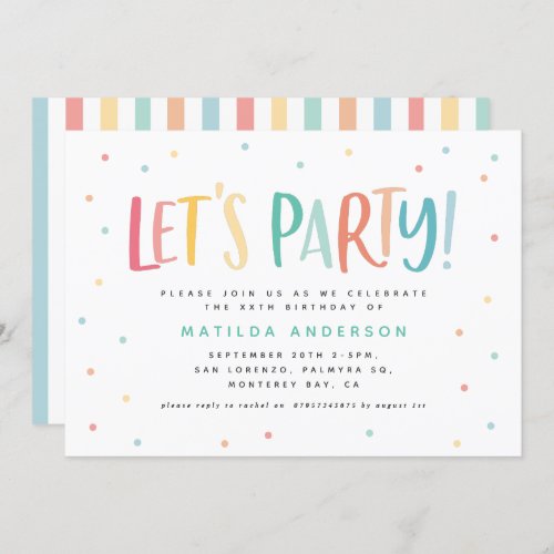 Colourful rainbow lets party birthday invitation.