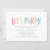 Colourful rainbow lets party birthday invitation. (Front)