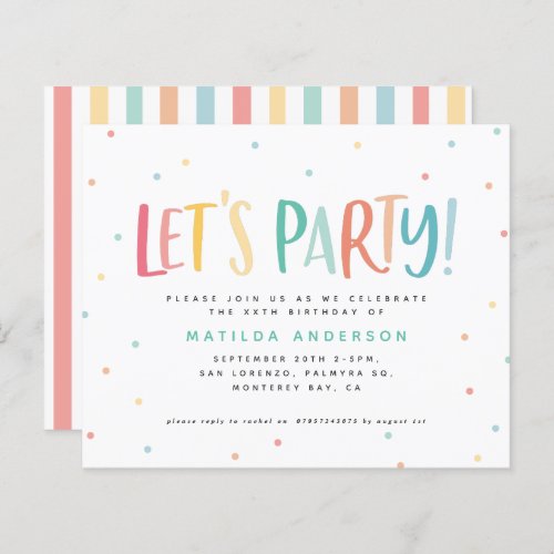 Colourful rainbow lets party birthday invitation