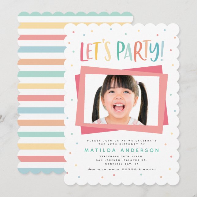 Colourful rainbow lets party birthday photo (Front/Back)
