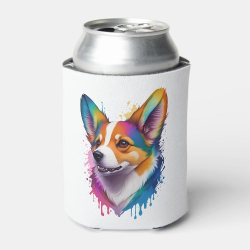 Colourful rainbow realistic Welsh Corgi dog Can Cooler