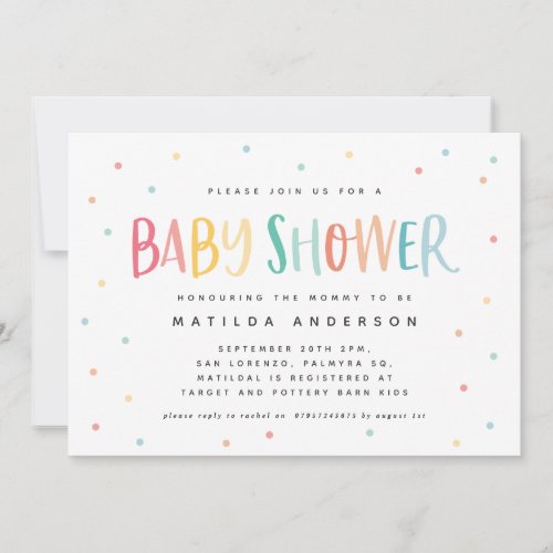 Colourful rainbow stripe and dot baby shower