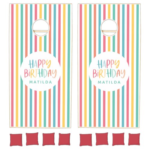 Colourful rainbow stripe birthday  cornhole set