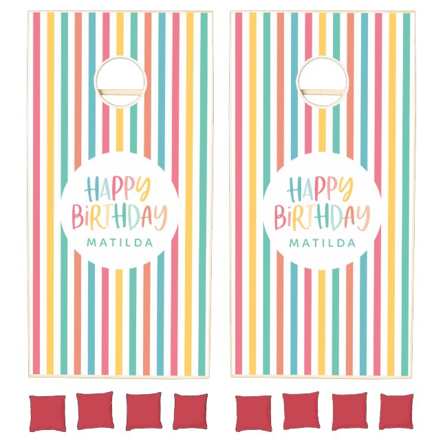 Colourful rainbow stripe birthday  cornhole set (Set)