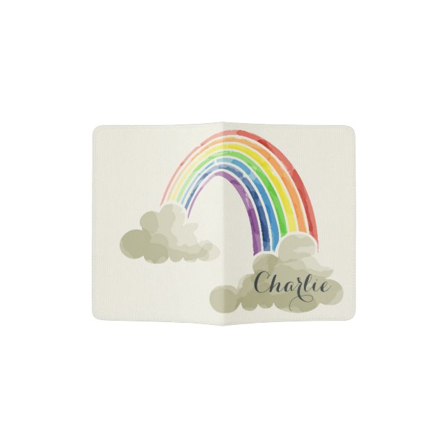 COLOURFUL RAINBOW WATERCOLOUR FOR KIDS MONOGRAM PASSPORT HOLDER (Opened)