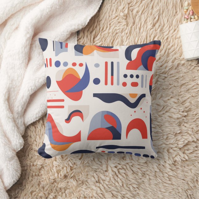 Colourful Red Blue abstract geometric shapes Throw Pillow (Blanket)