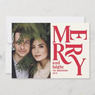 Colourful red vintage merry chritsmas photo announcement
