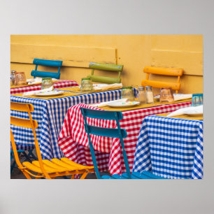 Colourful restaurant tables poster