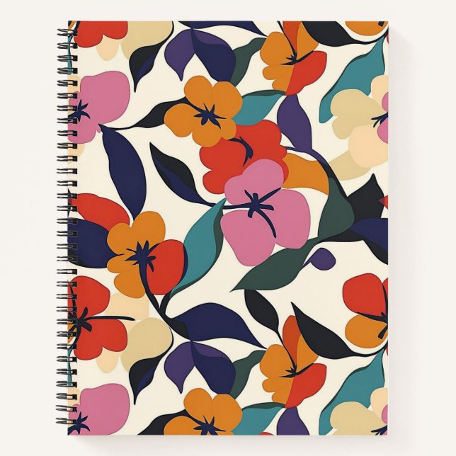 Colourful Retro Abstract Floral Patterned Spiral Notebook (Front)
