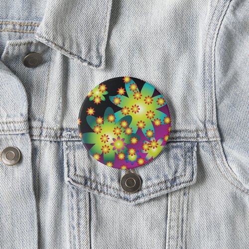 Colourful Retro Flowers Button