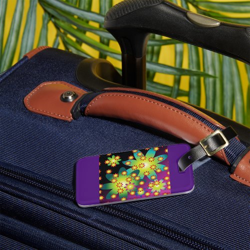 Colourful Retro Flowers Luggage Tag