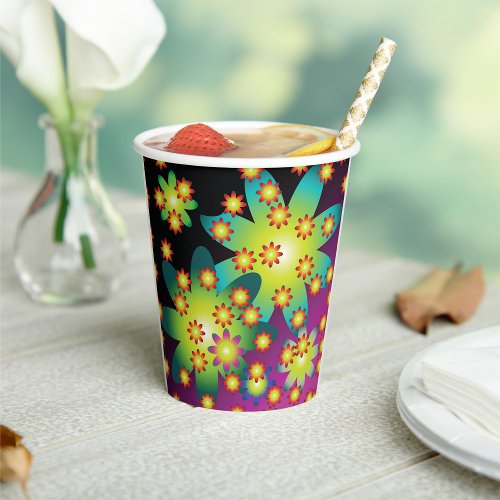 Colourful Retro Flowers Paper Cups
