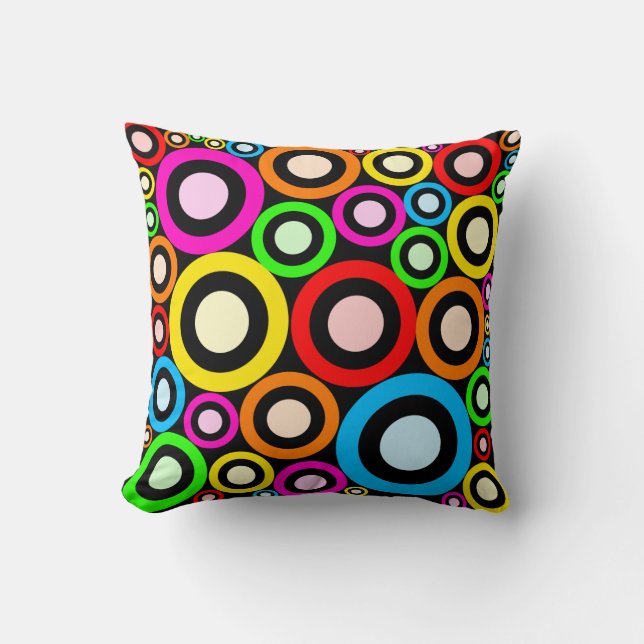 Colourful Retro Rings Wallpaper Throw Pillow (Front)