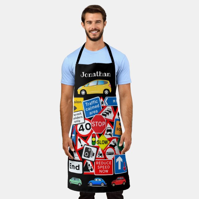 Colourful Road Signs Personalized Custom Name Apron (Worn)