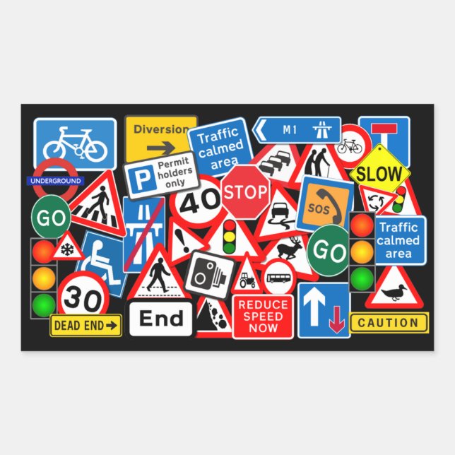 Colourful Road Signs Rectangular Sticker (Front)