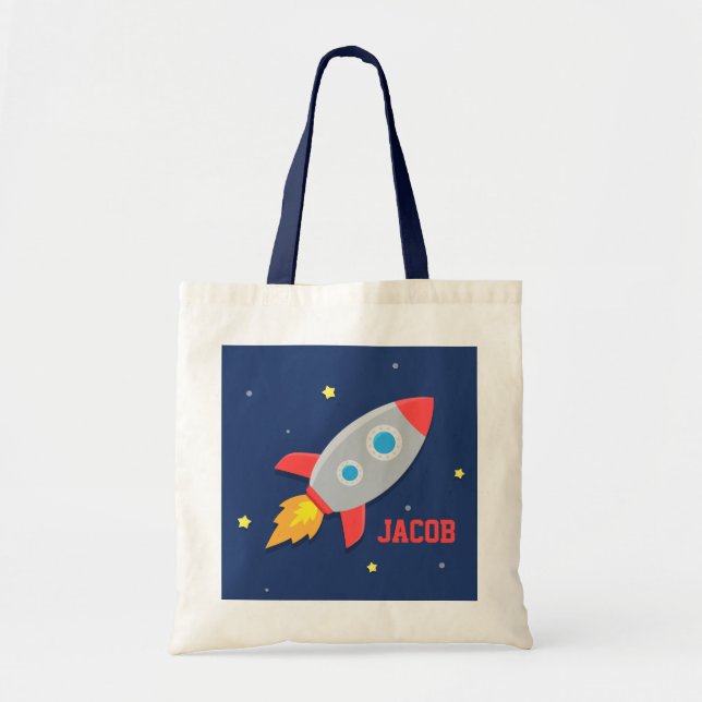 Colourful Rocket Ship, Outer Space, For Boys Tote Bag (Front)