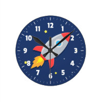 Colourful Rocket Ship, Outer Space, For Kids Room Round Clock