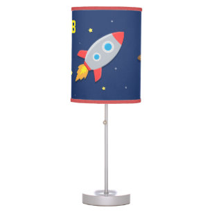 Colourful Rocket Ship, Outer Space, For Kids Room Table Lamp