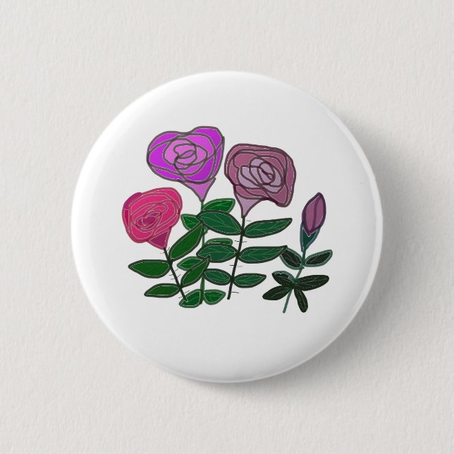Colourful Rose Design Button (Front)