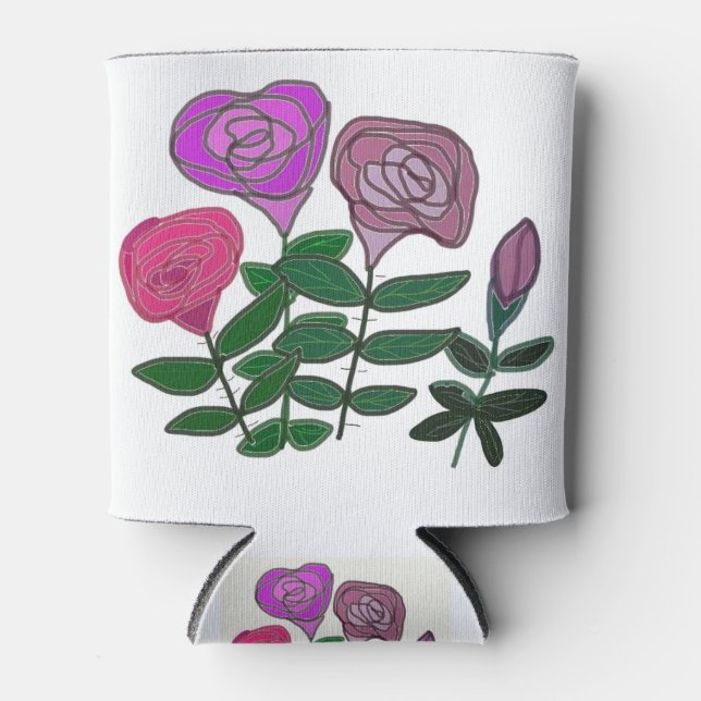 Colourful Rose Design Can Cooler (Front)
