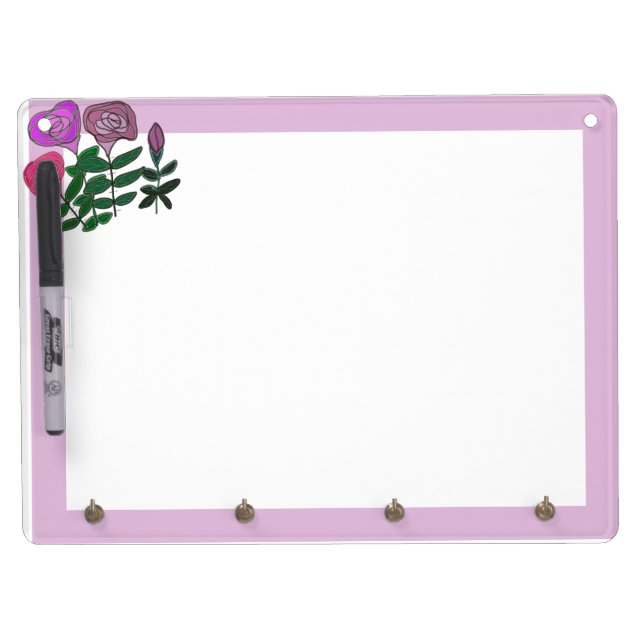 Colourful Rose Design Dry Erase Board With Keychain Holder (Front)