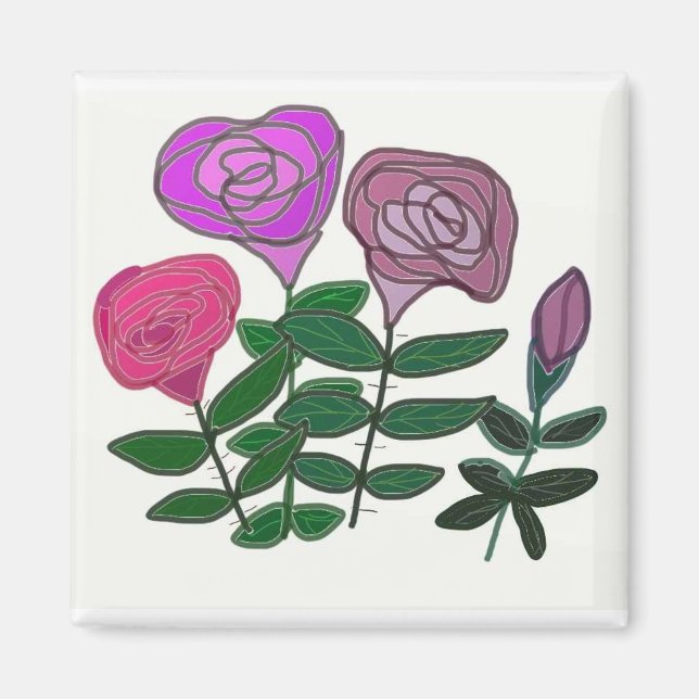 Colourful Rose Design Magnet (Front)