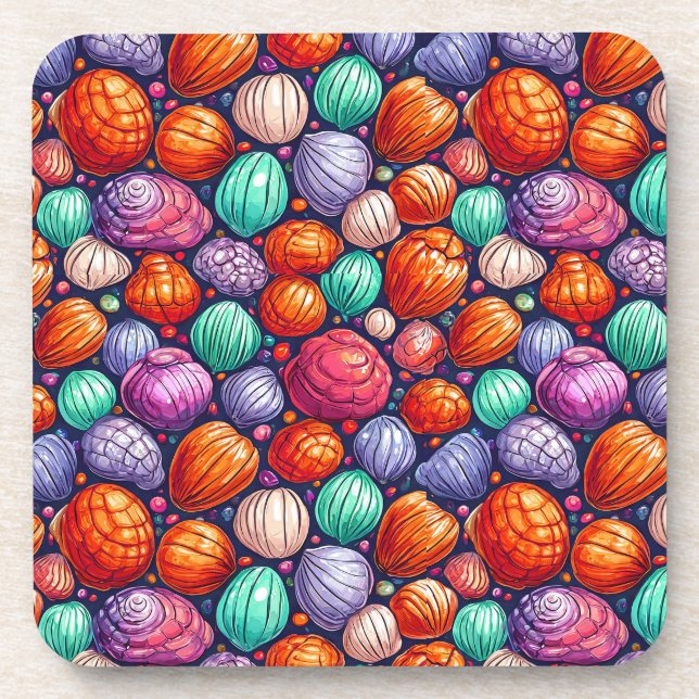 Colourful sea shells beverage coaster (Front)