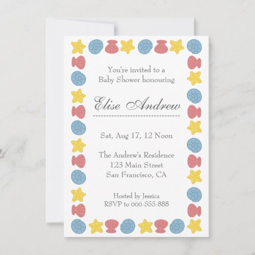 Colourful Sea shells Pattern Baby Shower Personalized Invites