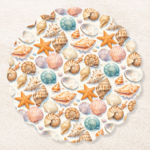 Colourful Seashells. Nautical. Paper Coaster