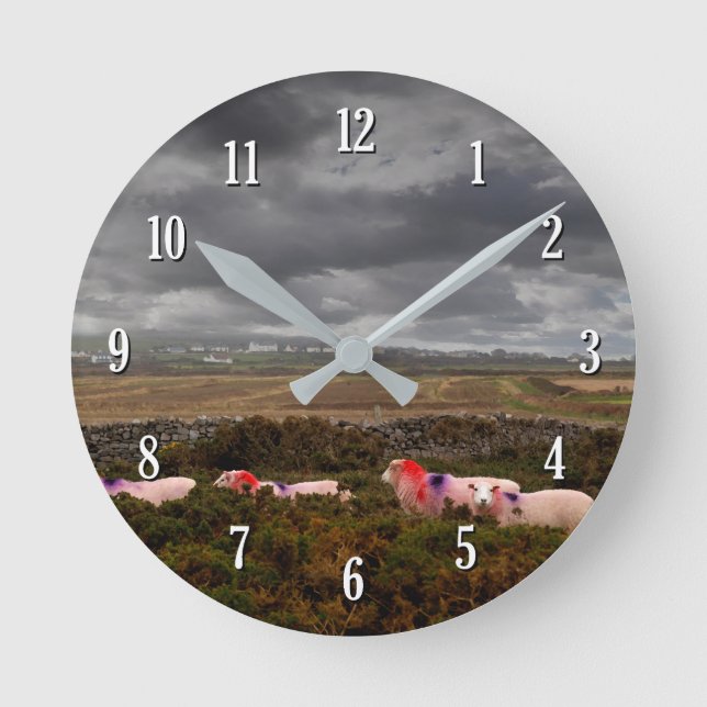 Colourful sheep round clock (Front)