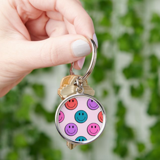 colourful smily face keychain. keychain (Hand)