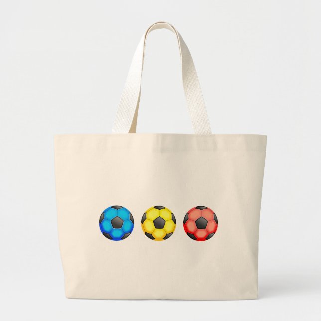 Colourful Soccer Balls Large Tote Bag (Front)