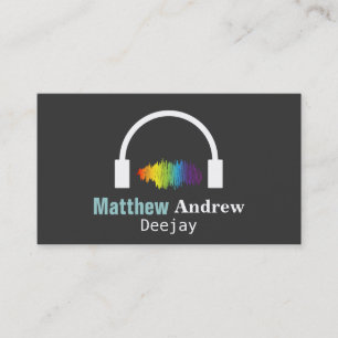 Colourful Sound Waves, Deejay, Black Business Card