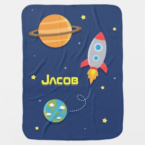 Colourful Space Rocket Ship For Baby Boys Stroller Blanket